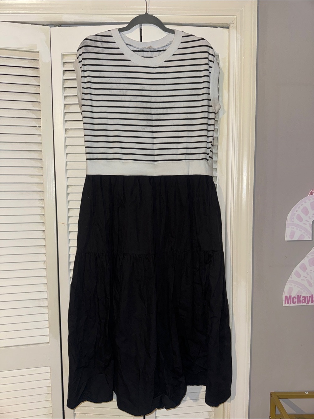 Jofit Black and White Striped Bodice Midi Dress